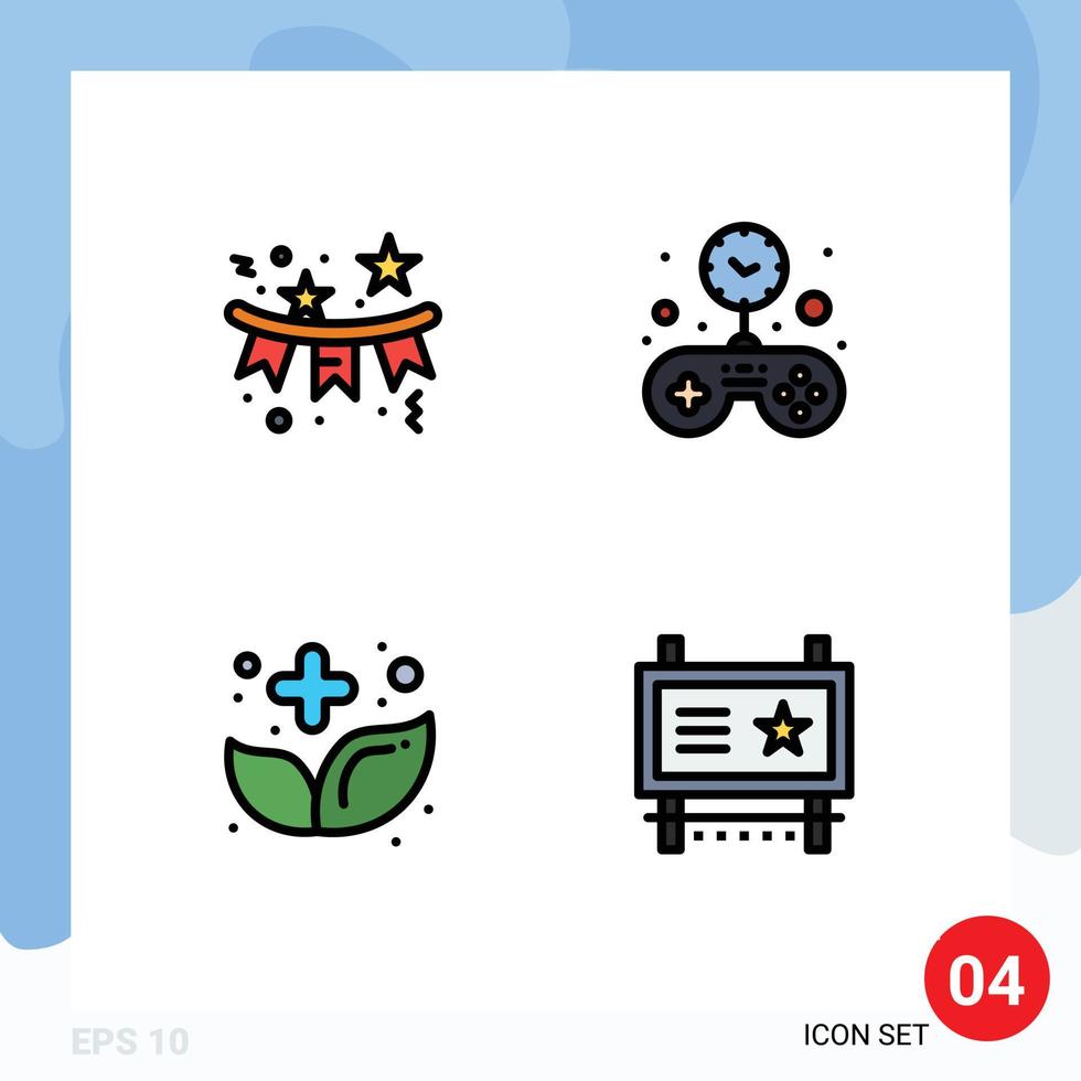 Modern Set of 4 Filledline Flat Colors Pictograph of confetti alternative star game herb Editable Vector Design Elements