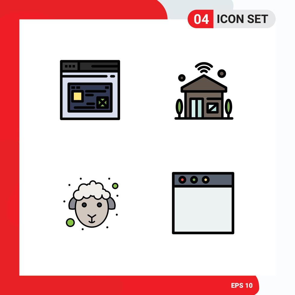 Set of 4 Vector Filledline Flat Colors on Grid for internet wifi website internet easter Editable Vector Design Elements
