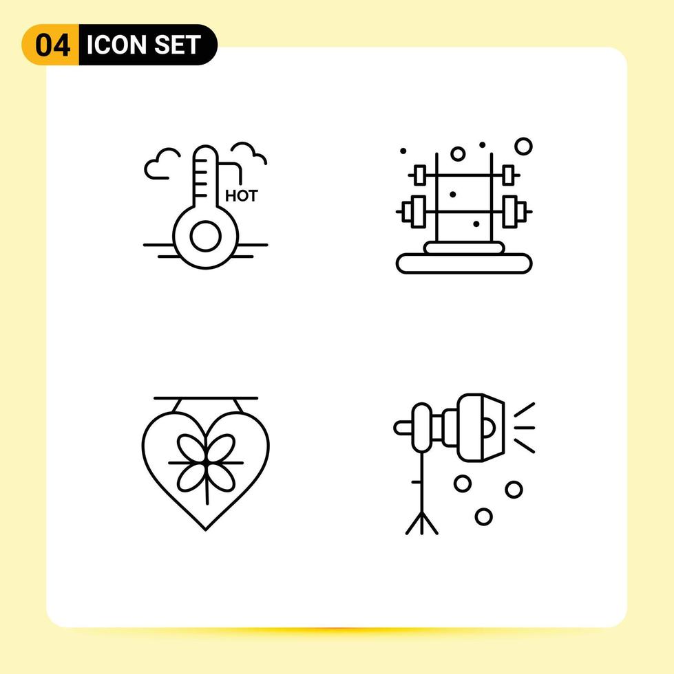 Stock Vector Icon Pack of 4 Line Signs and Symbols for temperature heart update training illumination Editable Vector Design Elements
