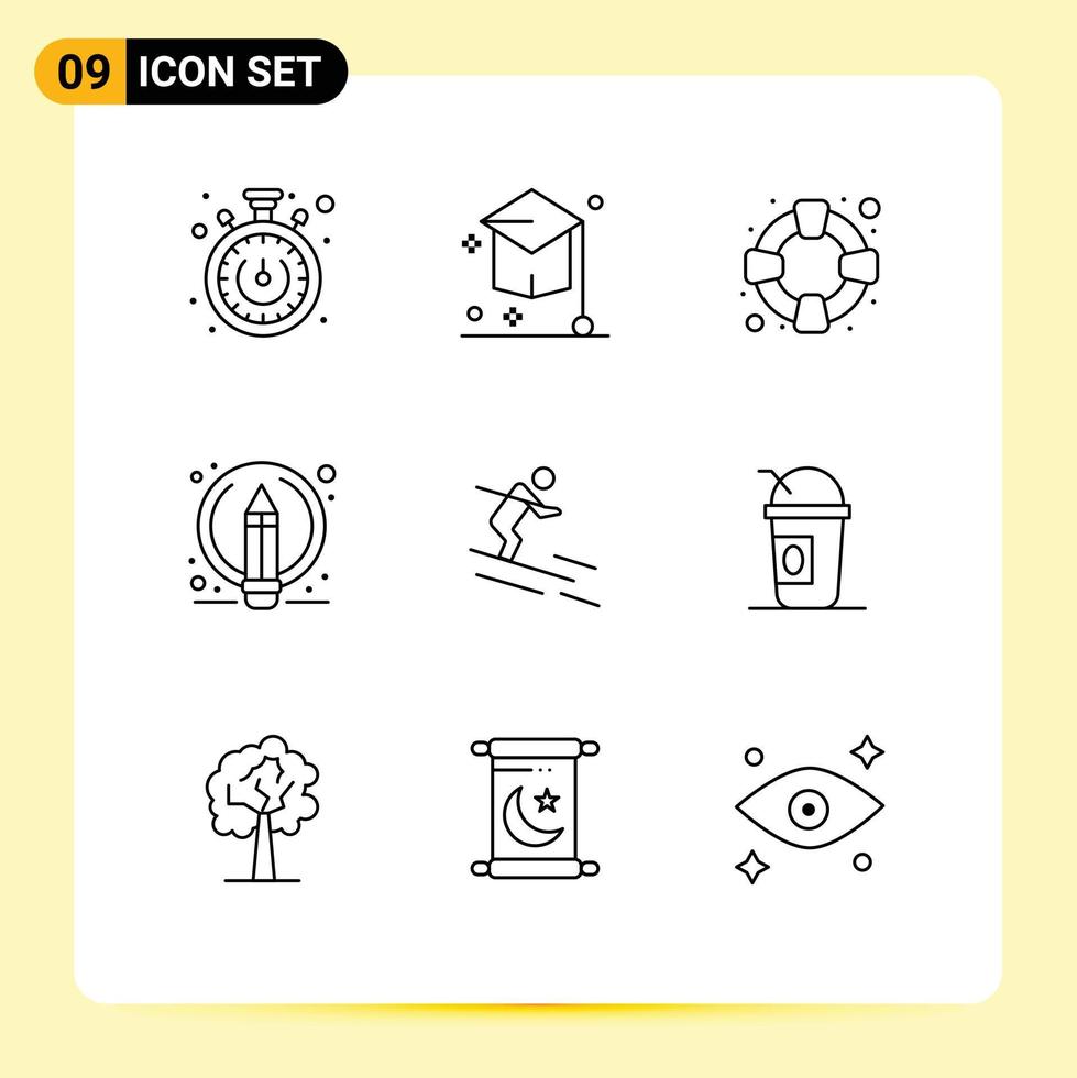 Modern Set of 9 Outlines and symbols such as skiing activity help pencil edit Editable Vector Design Elements