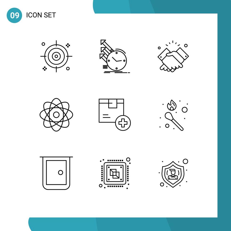 Modern Set of 9 Outlines and symbols such as box science handshake energy wishes Editable Vector Design Elements