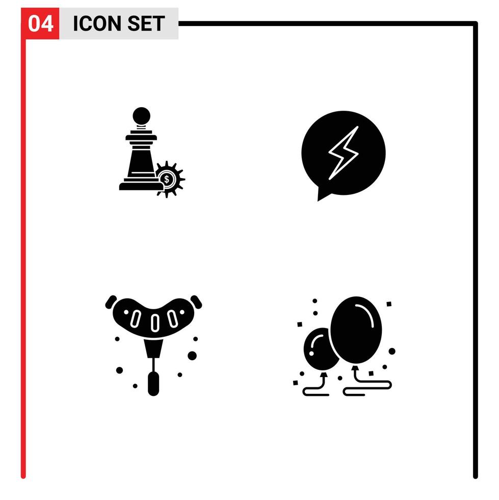universal icono símbolos grupo de 4 4 moderno sólido glifos de ajedrez comida éxito charlando salchicha editable vector diseño elementos