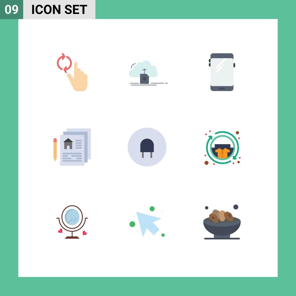 Pack of 9 creative Flat Colors of pen document computing blueprint huawei Editable Vector Design Elements