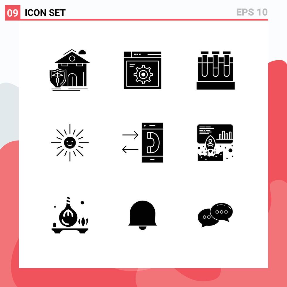 Stock Vector Icon Pack of 9 Line Signs and Symbols for call sun internet light education Editable Vector Design Elements