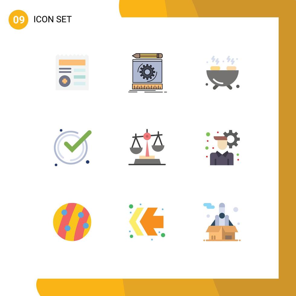 Pictogram Set of 9 Simple Flat Colors of justice acknowledge prototyping ok accept Editable Vector Design Elements
