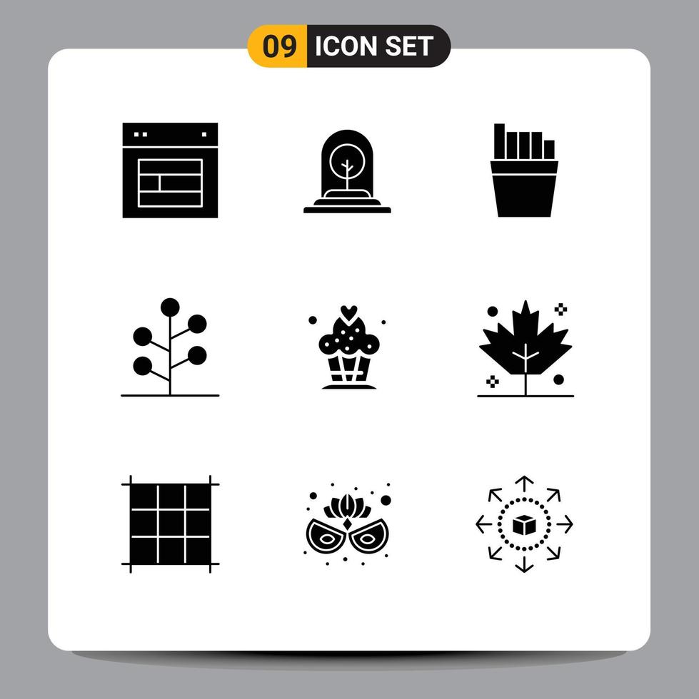 Stock Vector Icon Pack of 9 Line Signs and Symbols for cupcake tree tree nature forest Editable Vector Design Elements