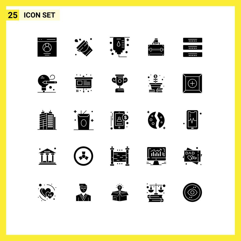 Solid Glyph Pack of 25 Universal Symbols of drawer cabinet healthcare bag briefcase Editable Vector Design Elements