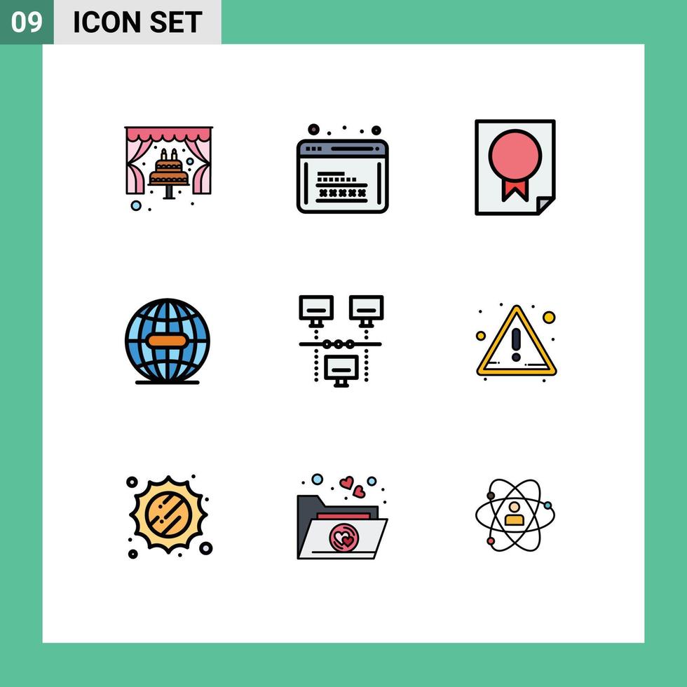 Universal Icon Symbols Group of 9 Modern Filledline Flat Colors of internet global web security earth paper Editable Vector Design Elements
