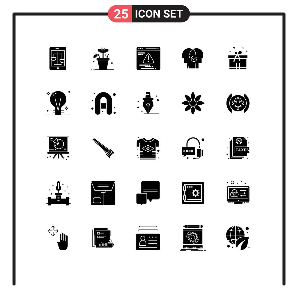 25 Universal Solid Glyph Signs Symbols of gift resources spring modern business Editable Vector Design Elements