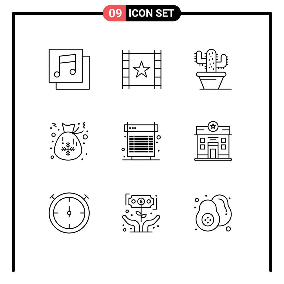 Universal Icon Symbols Group of 9 Modern Outlines of heat cooling nature computer christmas Editable Vector Design Elements