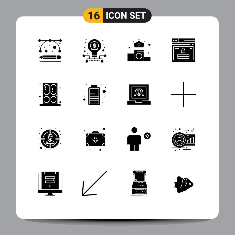 Set of 16 Vector Solid Glyphs on Grid for door website business web internet Editable Vector Design Elements