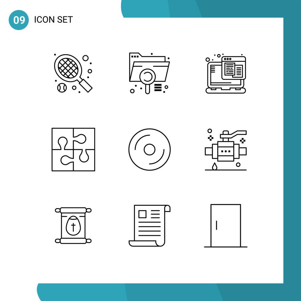 Group of 9 Modern Outlines Set for cd solution technology puzzle part Editable Vector Design Elements