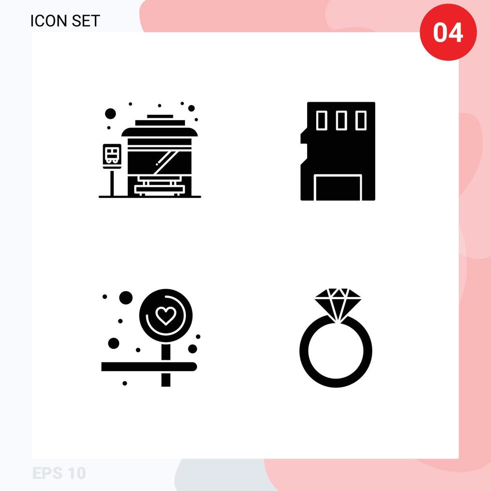 Modern Set of 4 Solid Glyphs Pictograph of bus love card sd present Editable Vector Design Elements