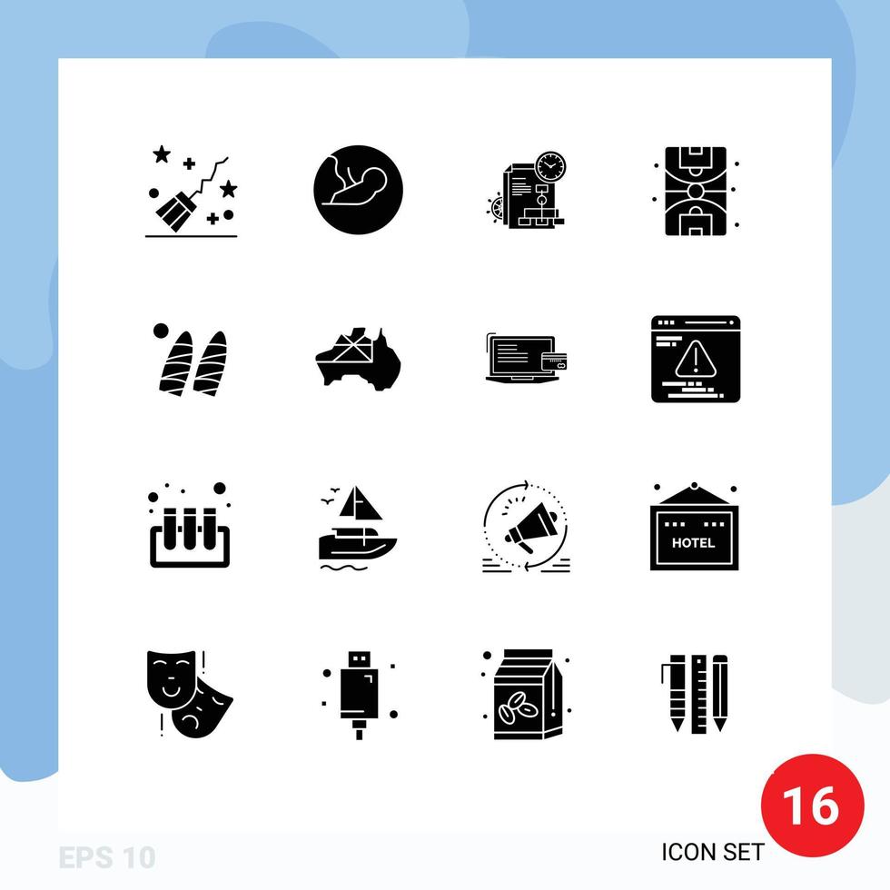 Set of 16 Modern UI Icons Symbols Signs for water surf time ground city Editable Vector Design Elements