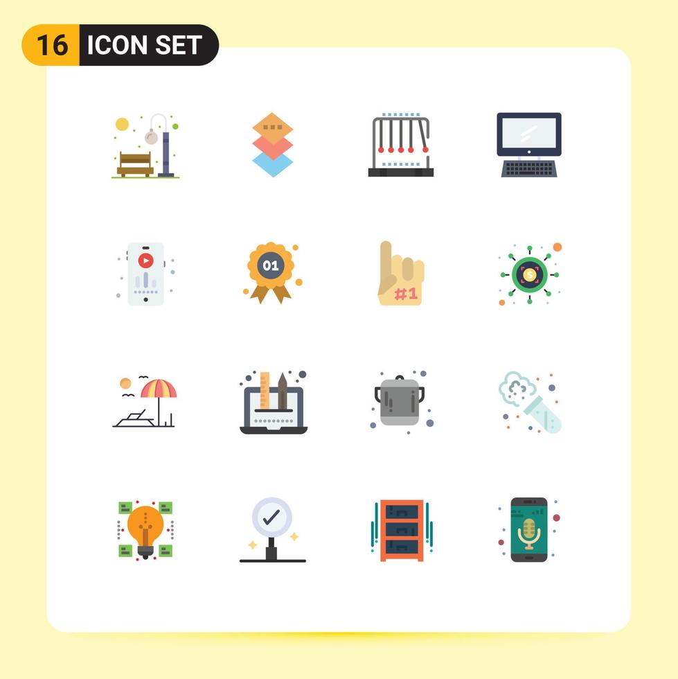 Set of 16 Commercial Flat Colors pack for audio imac gravity device computer Editable Pack of Creative Vector Design Elements