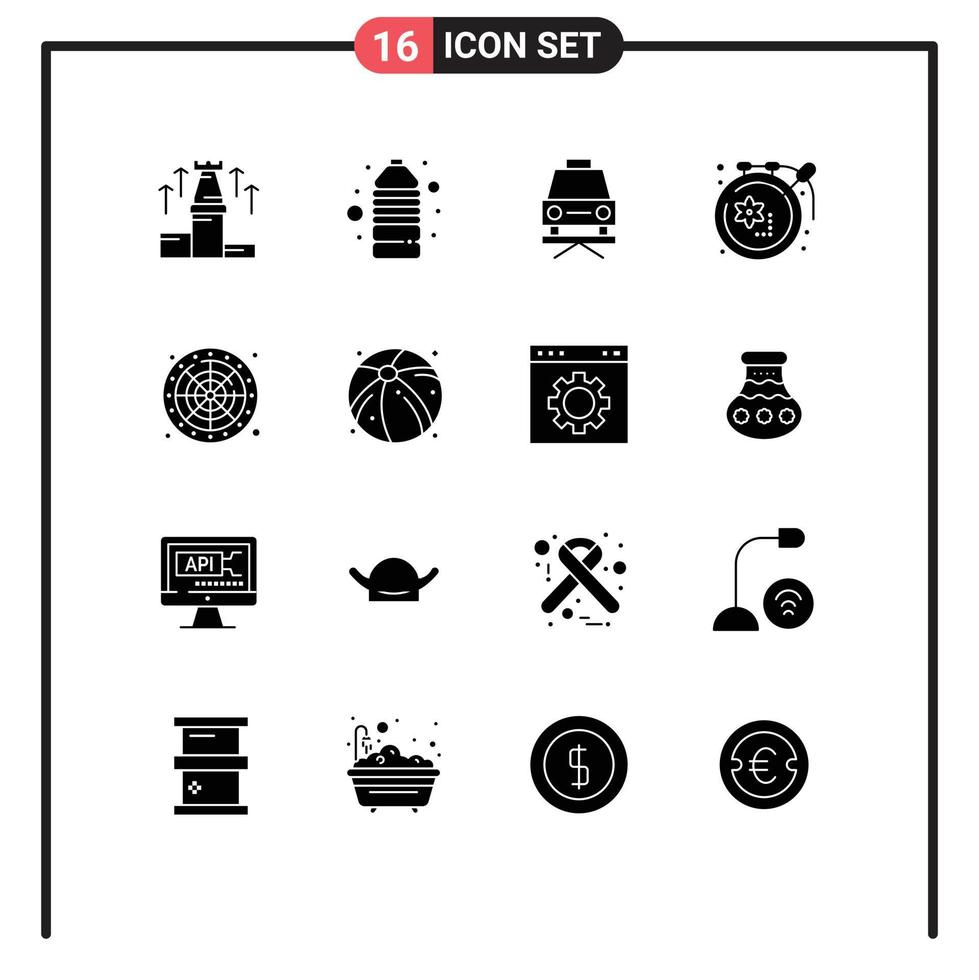 Modern Set of 16 Solid Glyphs and symbols such as wheel hobbies sport design art Editable Vector Design Elements