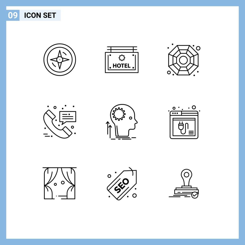 Mobile Interface Outline Set of 9 Pictograms of idea creative chinese mind medical Editable Vector Design Elements