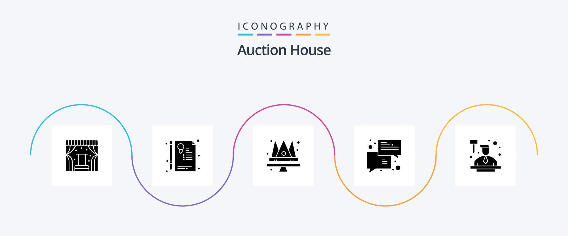 Auction Glyph 5 Icon Pack Including auction. messages. crown. keynote. trade vector