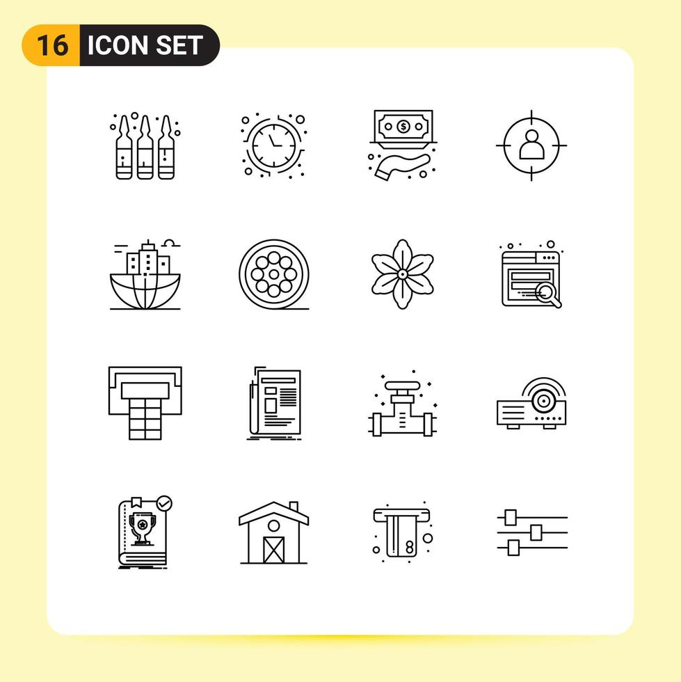 Pack of 16 creative Outlines of user target financing man service Editable Vector Design Elements