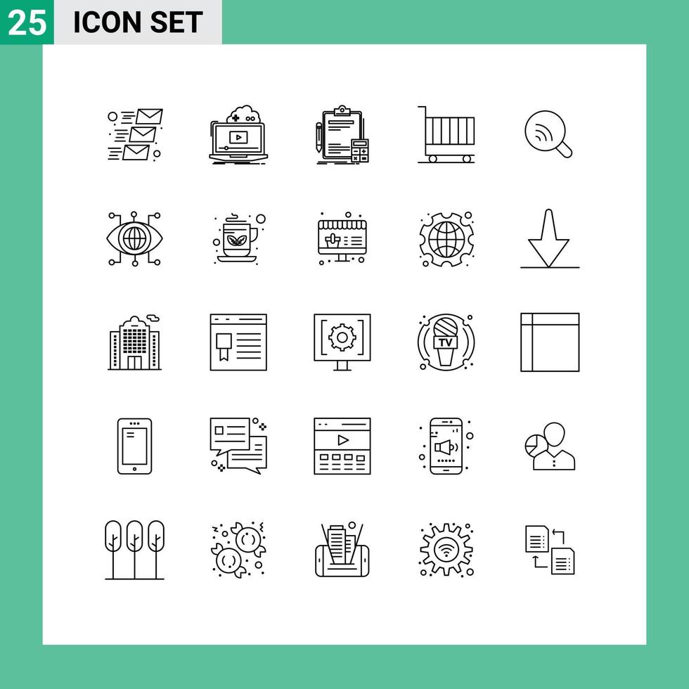 Pictogram Set of 25 Simple Lines of marketing cart video business finance Editable Vector Design Elements