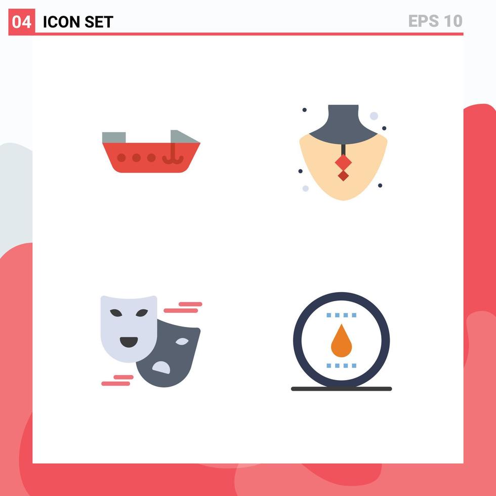 Modern Set of 4 Flat Icons Pictograph of boat face masks diamond necklace energy Editable Vector Design Elements