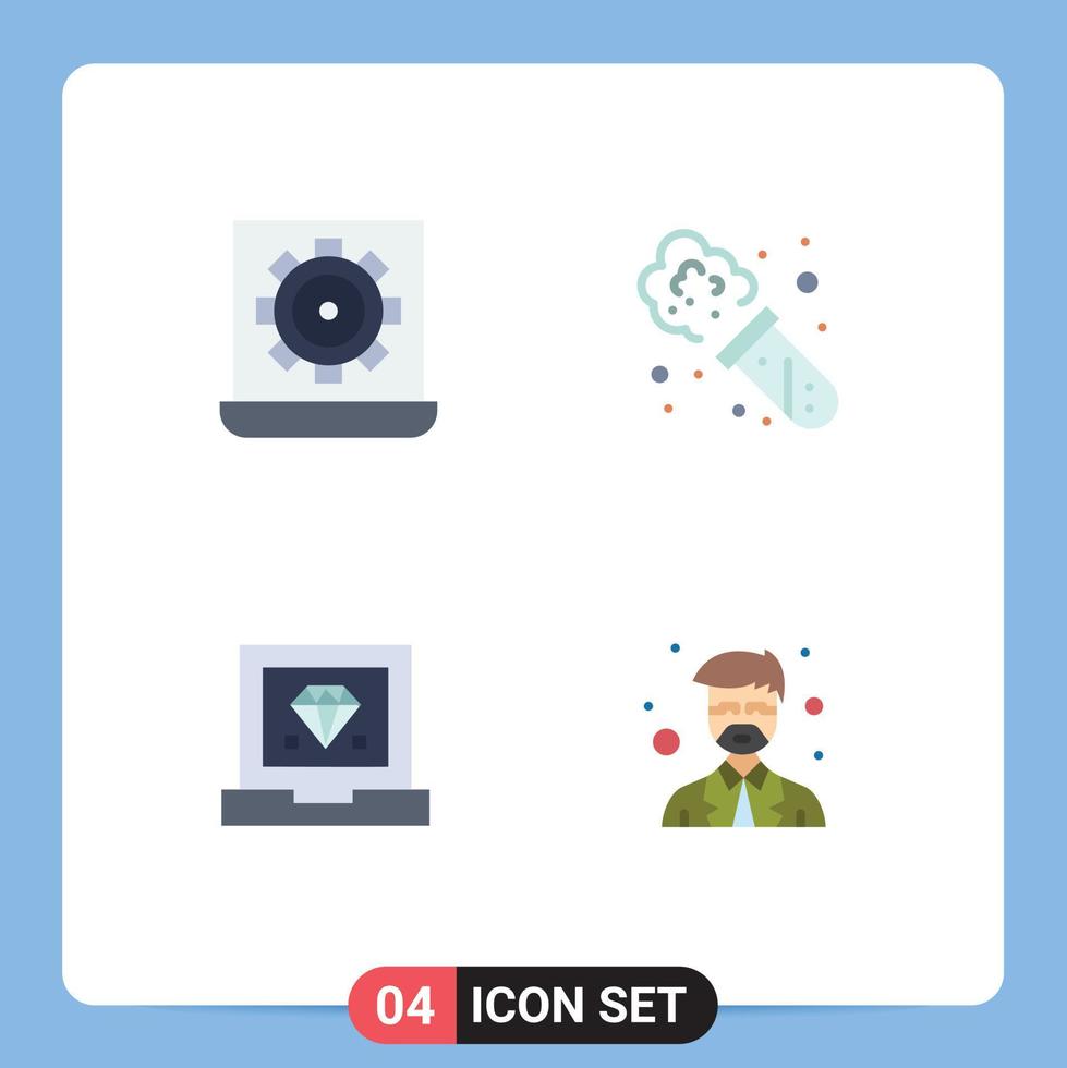 Pack of 4 creative Flat Icons of computer develop preference experiment programming Editable Vector Design Elements