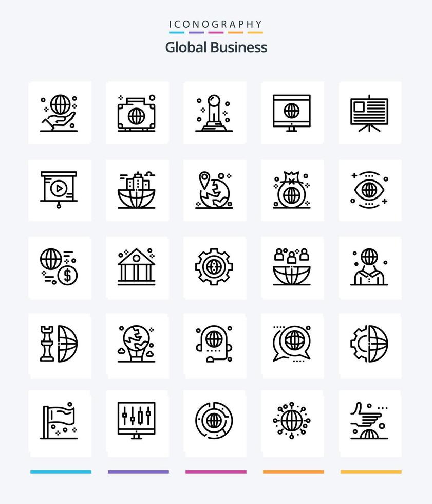Creative Global Business 25 OutLine icon pack  Such As business. learning. international. global. pawn vector