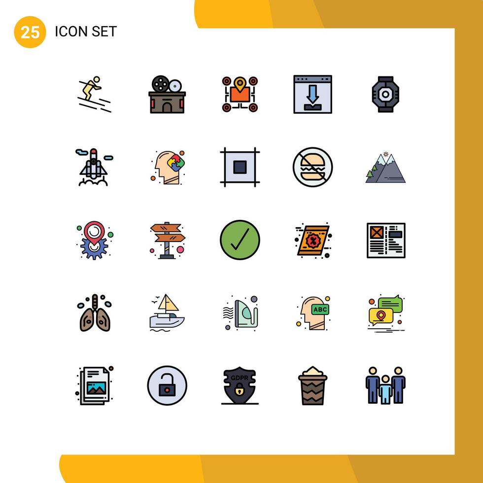 Group of 25 Filled line Flat Colors Signs and Symbols for loading download location browser pointer Editable Vector Design Elements