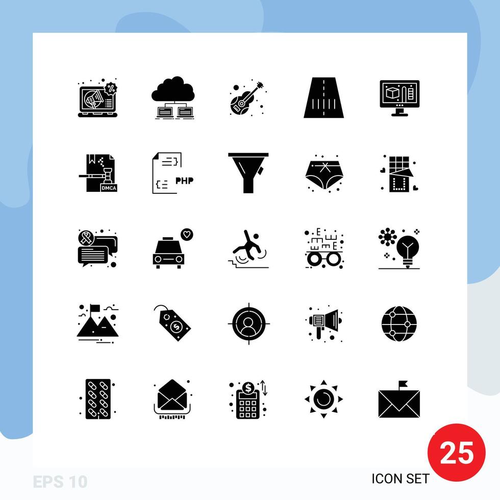 Set of 25 Modern UI Icons Symbols Signs for creative route data road musical Editable Vector Design Elements