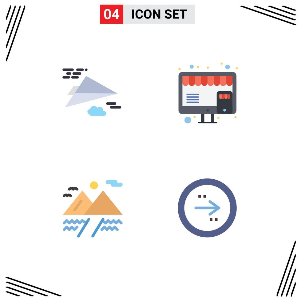 Group of 4 Modern Flat Icons Set for paper plane cloud design shop arrow Editable Vector Design Elements