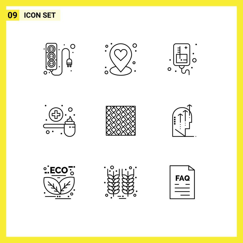 Pictogram Set of 9 Simple Outlines of floor scoop infusion medicine feeding Editable Vector Design Elements
