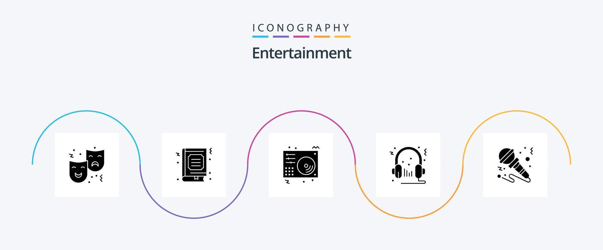 Entertainment Glyph 5 Icon Pack Including audio. headphone. favorite. song. music vector