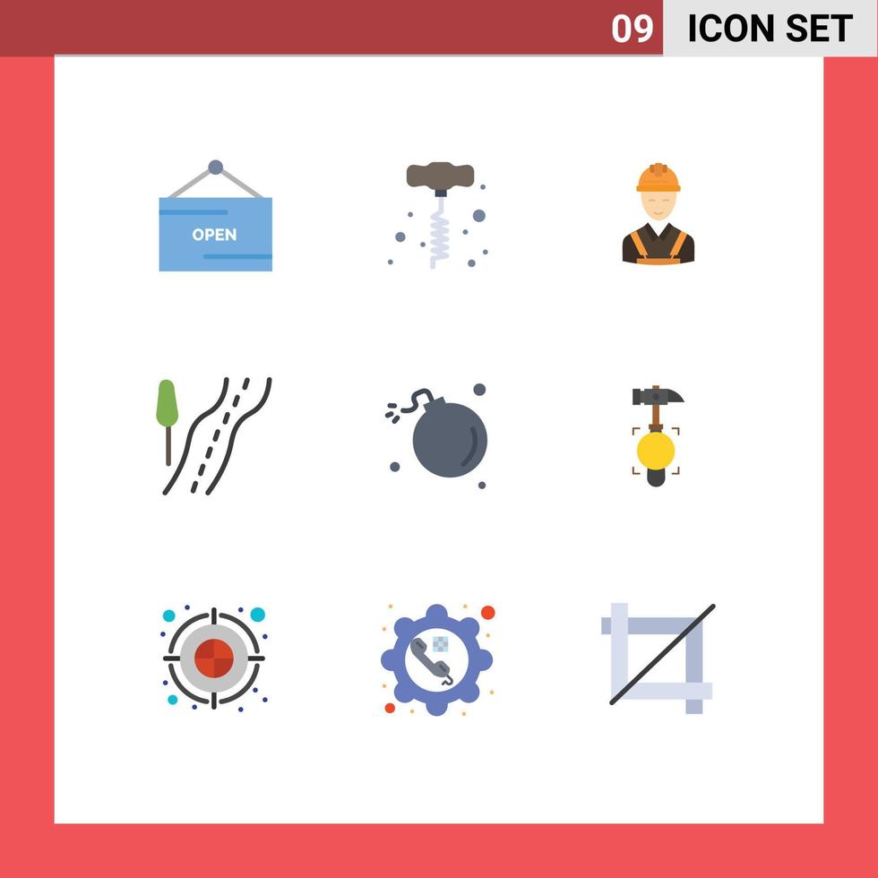 Pictogram Set of 9 Simple Flat Colors of explosion bomb building travel road Editable Vector Design Elements