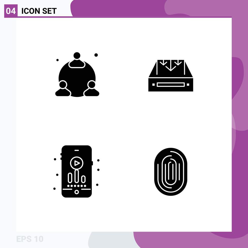 Pack of 4 Modern Solid Glyphs Signs and Symbols for Web Print Media such as web audio inbox container hobby Editable Vector Design Elements