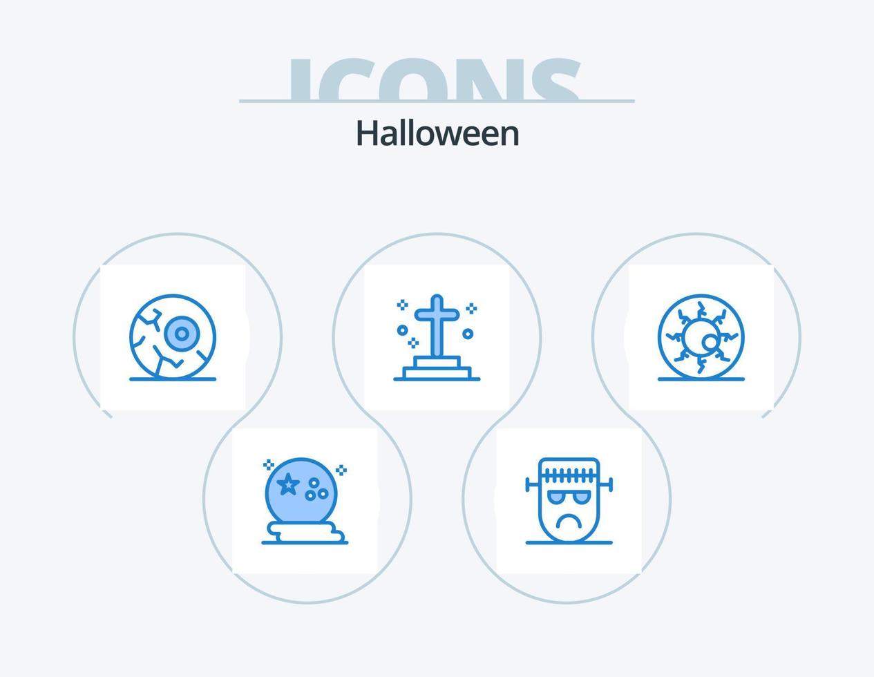 Halloween Blue Icon Pack 5 Icon Design. grave. death. frankenstein. dead. night vector