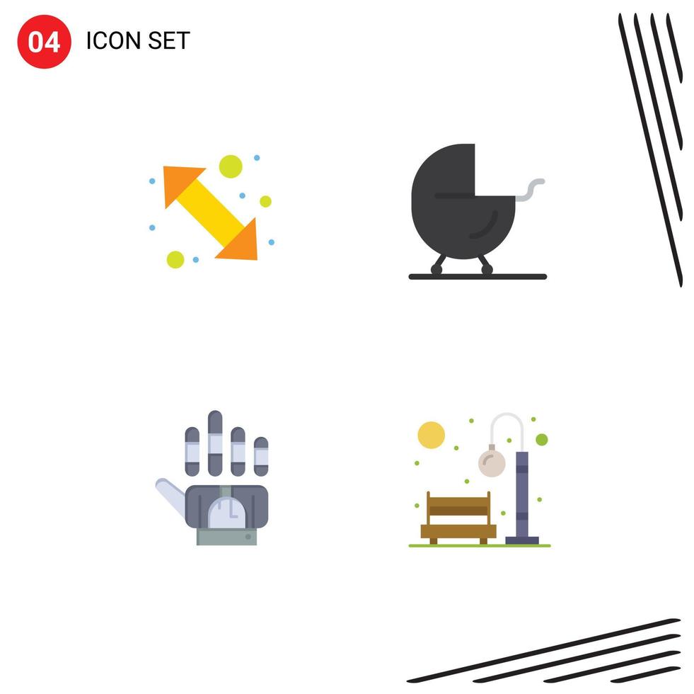 Modern Set of 4 Flat Icons Pictograph of arrow tracking right buggy hand Editable Vector Design Elements