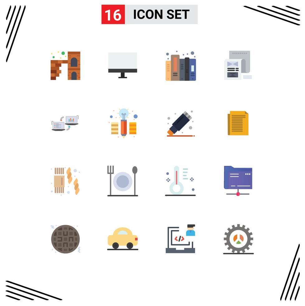 Group of 16 Modern Flat Colors Set for attachment email monitor file files Editable Pack of Creative Vector Design Elements