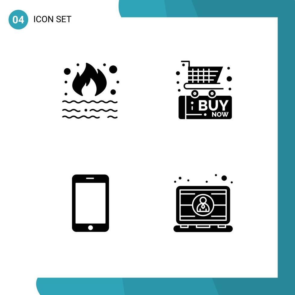 4 Solid Glyph concept for Websites Mobile and Apps burn cell pollution buy phone Editable Vector Design Elements