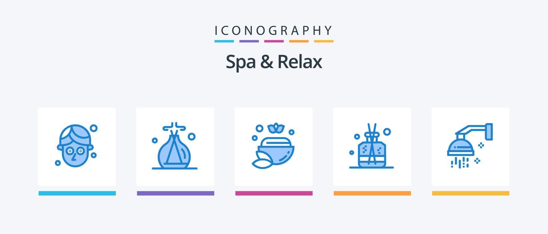 spa y relajarse azul 5 5 icono paquete incluso relajación. belleza. spa. baño. verde. creativo íconos diseño vector