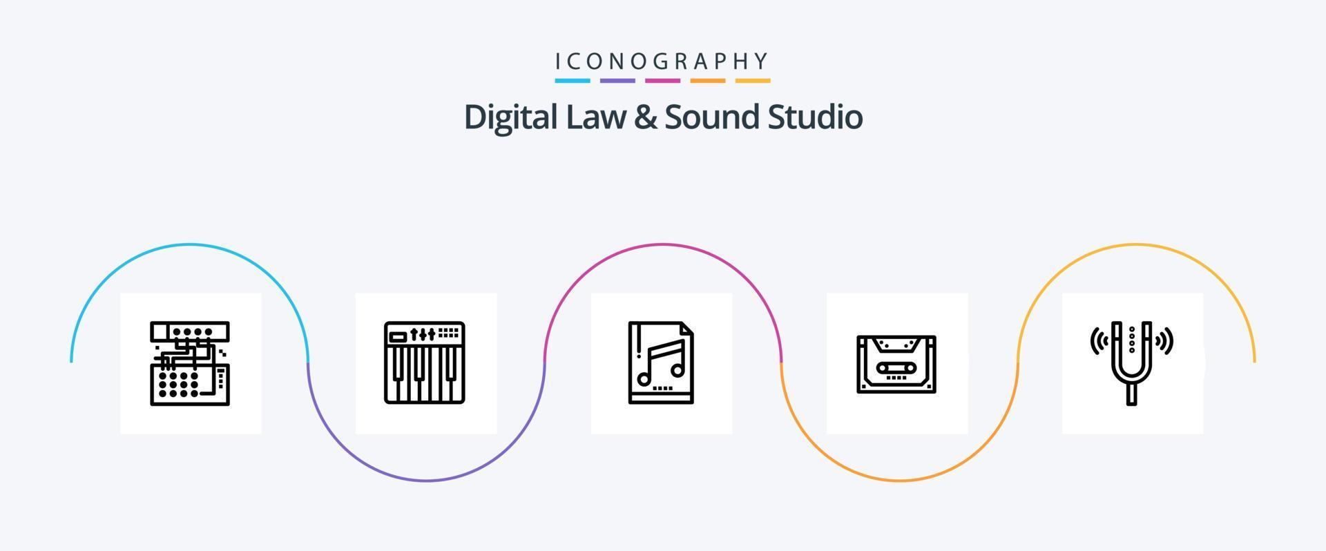Digital Law And Sound Studio Line 5 Icon Pack Including compact. audio. midi. analog. file vector