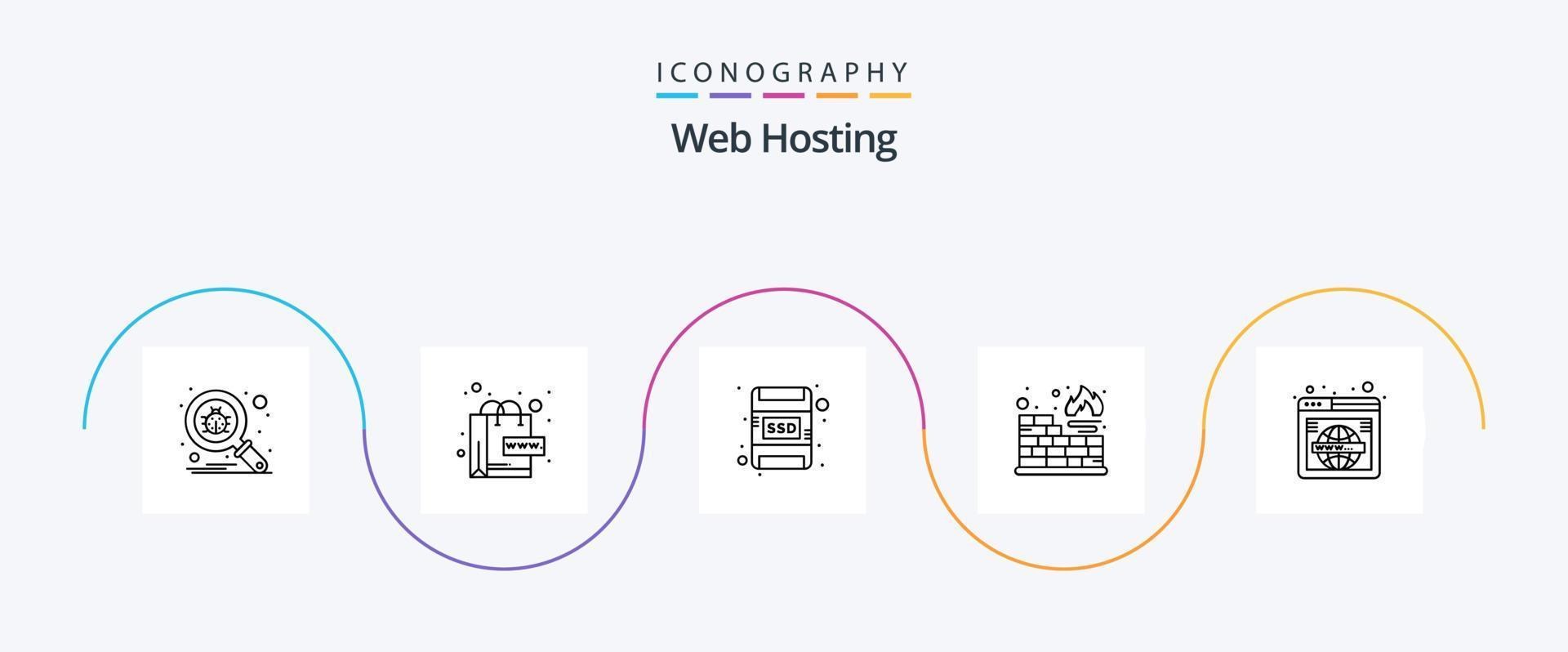 Web Hosting Line 5 Icon Pack Including wide. search. card. page. firewall vector