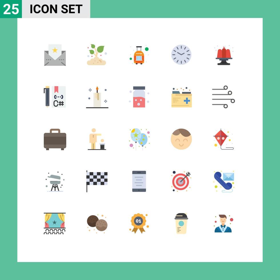 Set of 25 Modern UI Icons Symbols Signs for party cake luggage birthday clock Editable Vector Design Elements