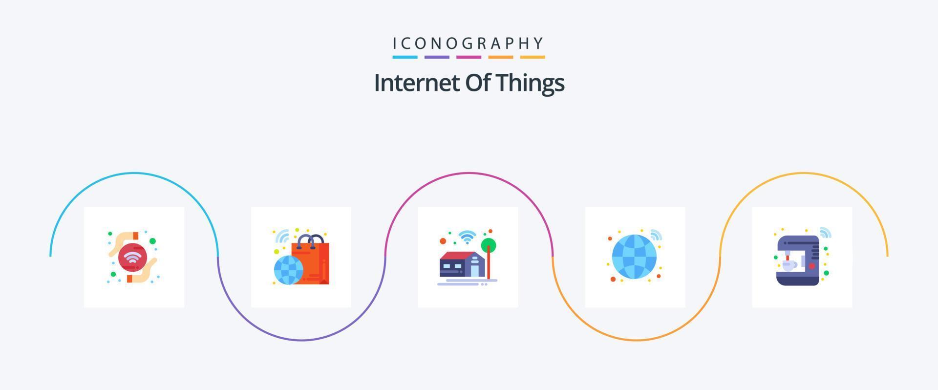 Internet Of Things Flat 5 Icon Pack Including maker. house. smart. coffee. infrastructure vector