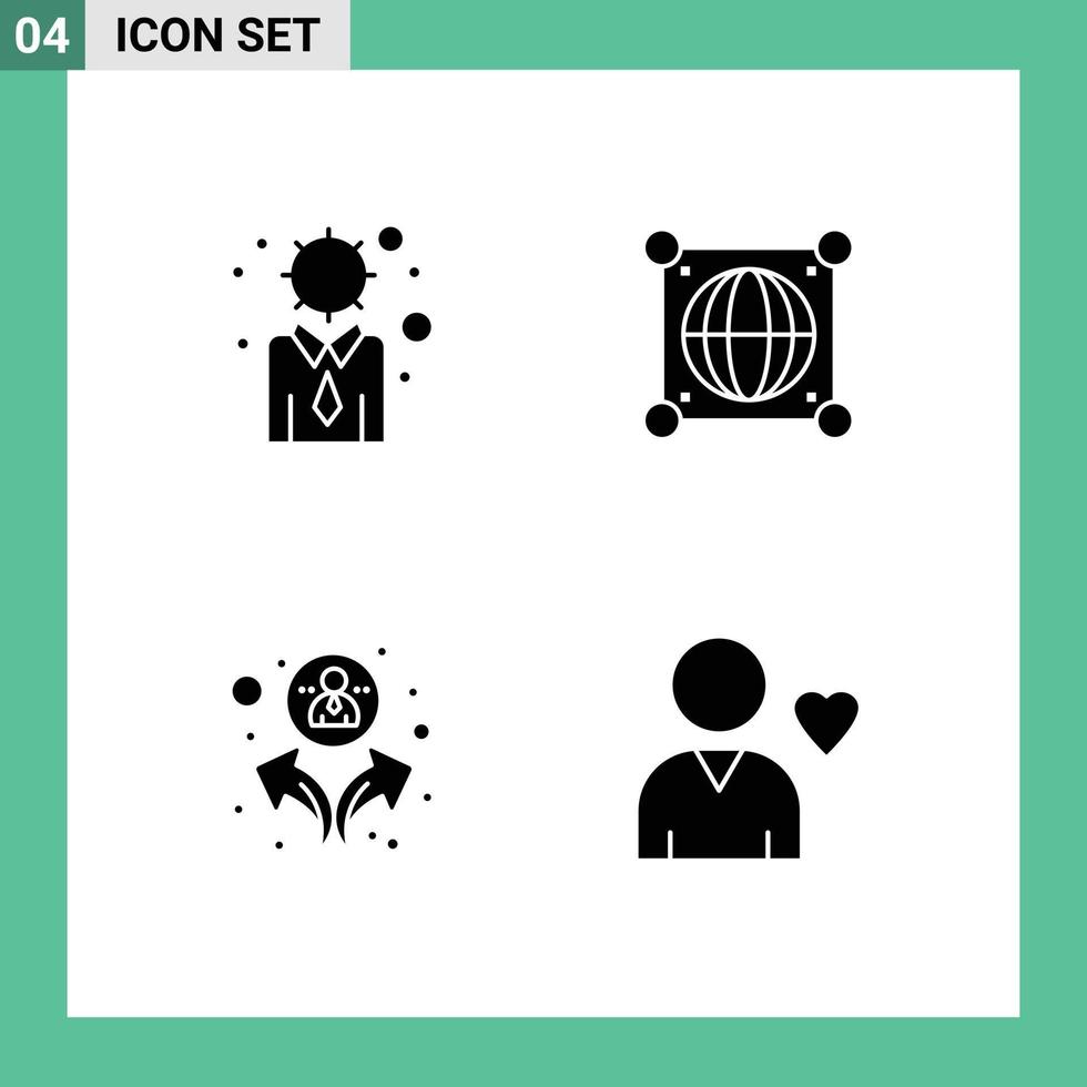 Modern Set of 4 Solid Glyphs and symbols such as business people personal world favorite Editable Vector Design Elements