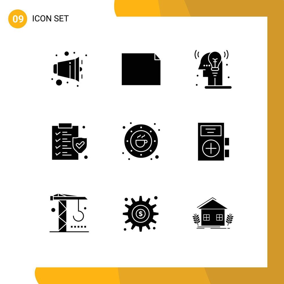 User Interface Pack of 9 Basic Solid Glyphs of drink cafe process bean insurance Editable Vector Design Elements