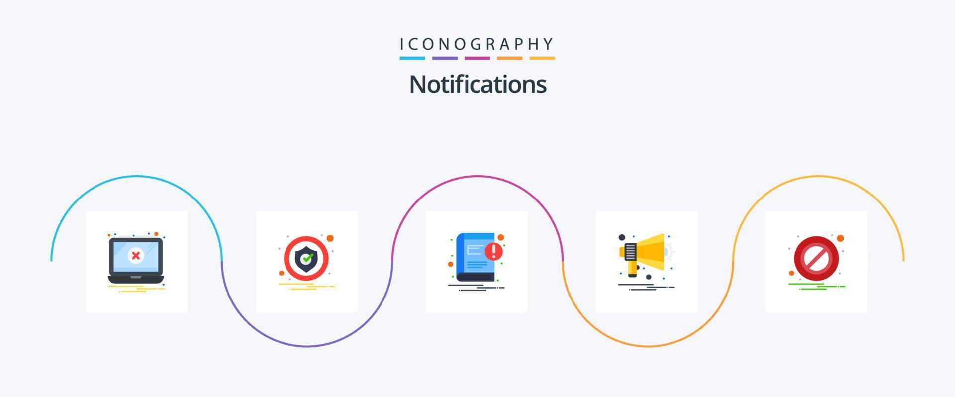 Notifications Flat 5 Icon Pack Including notification. notification. book. multimedia. announcement vector