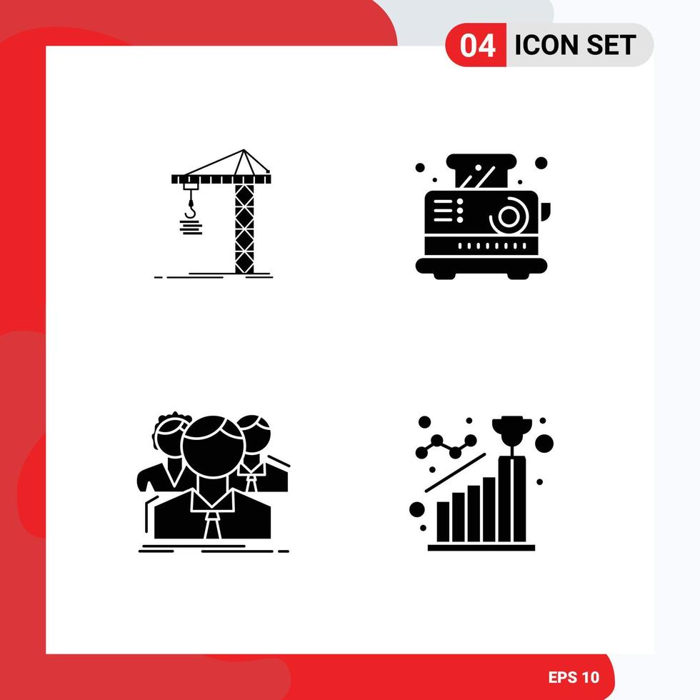 Stock Vector Icon Pack of 4 Line Signs and Symbols for crane group constructing electrical people Editable Vector Design Elements
