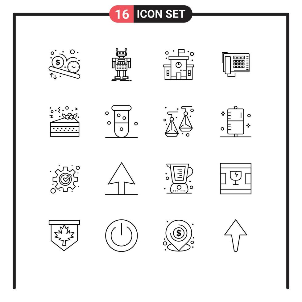 Modern Set of 16 Outlines and symbols such as night number bot fax school Editable Vector Design Elements