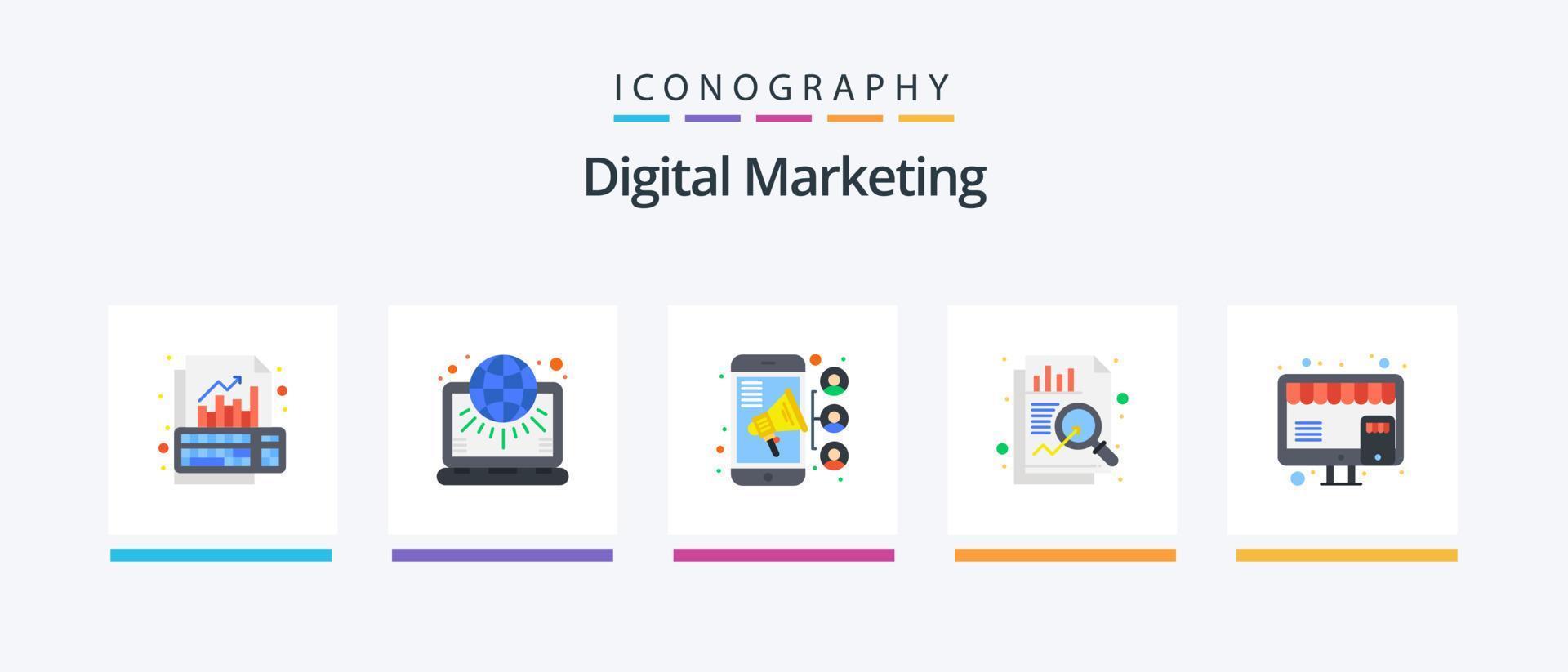 Digital Marketing Flat 5 Icon Pack Including buy. chart. world. analysis. teamwork. Creative Icons Design vector