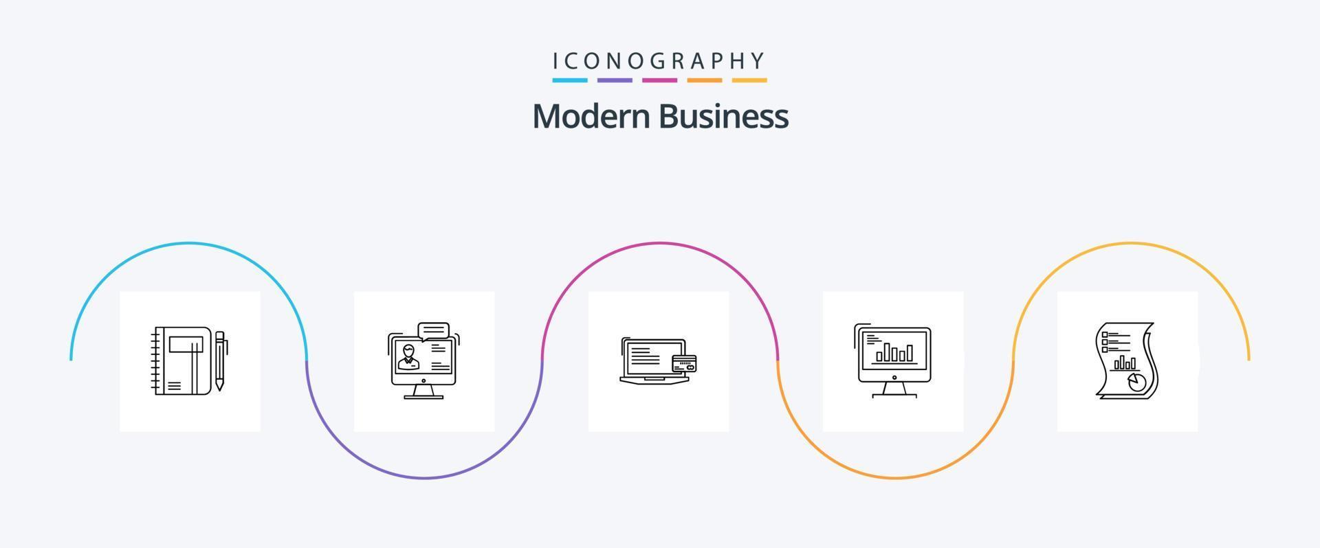 Modern Business Line 5 Icon Pack Including online payment. computer. business. business. online vector